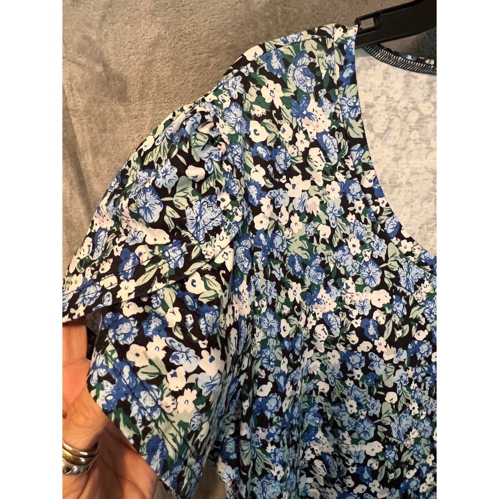 Womens 2X Blue Floral Midi Dress Cottagecore Boho Stretch Casual Plus Size - Picture 3 of 7